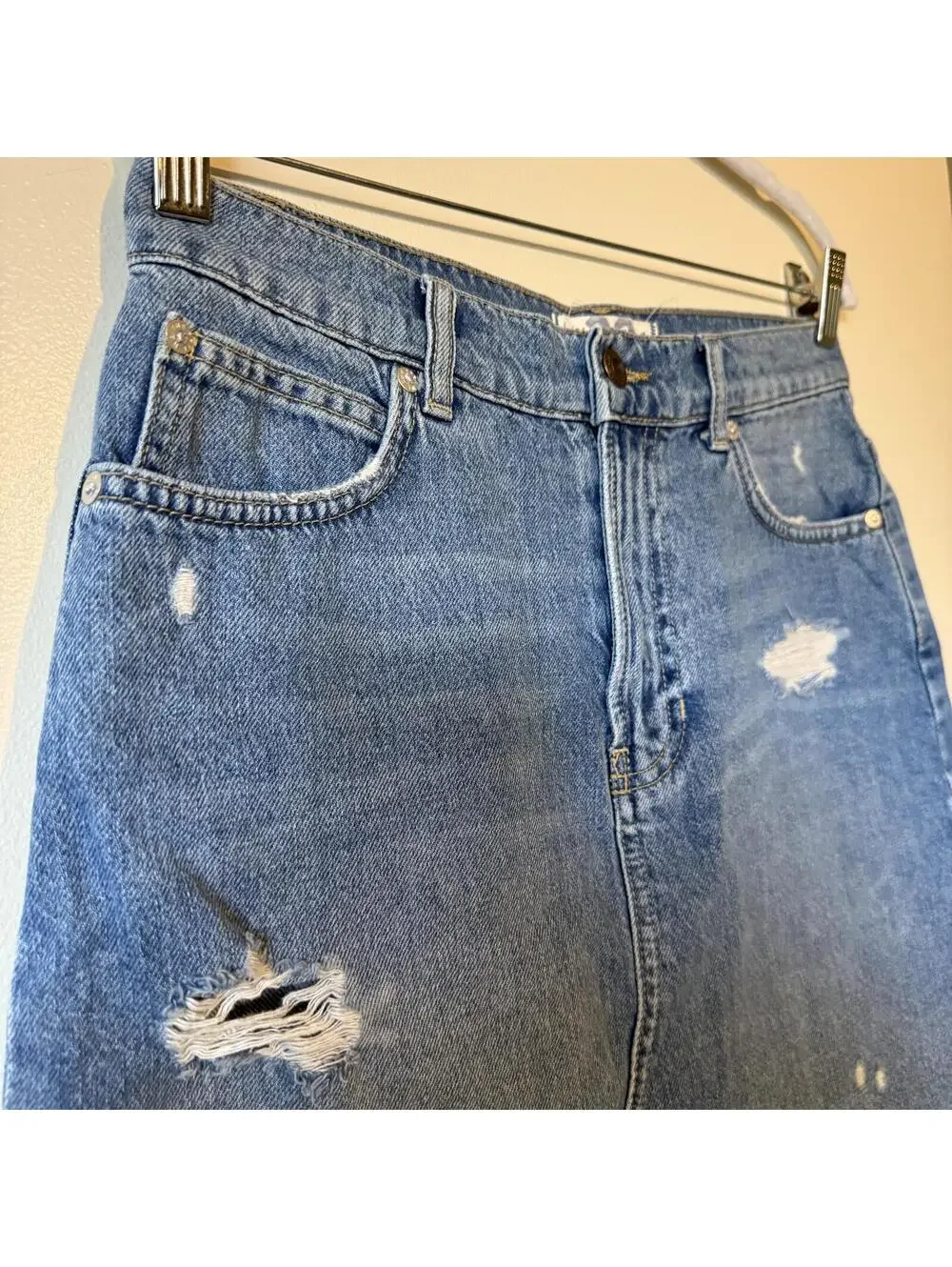 We The Free Free People Distressed Denim Mini Skirt Size 28